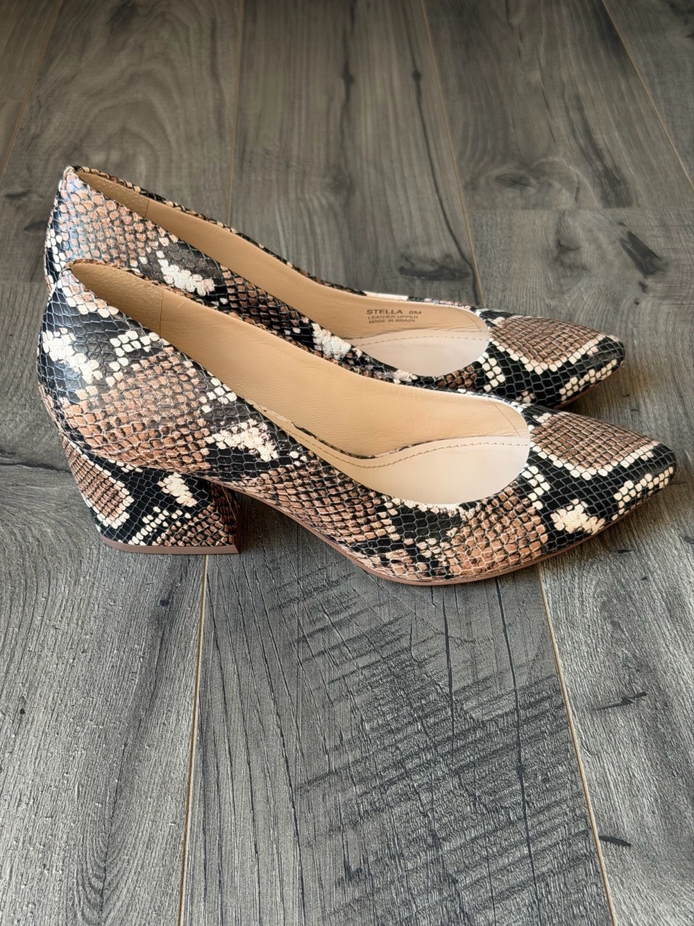Botkier Stella Leather Snakeskin Block Heel Pumps - Black /Tan/Cream - 8